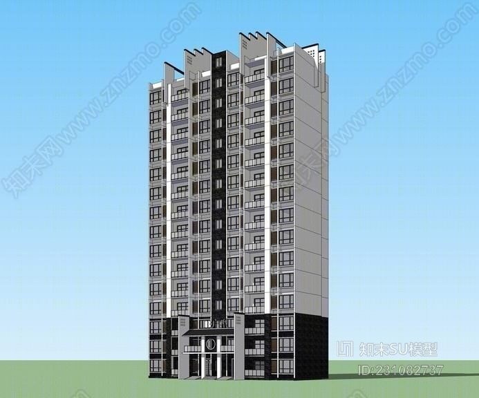 新中式高层住宅SU模型下载【ID:231082737】