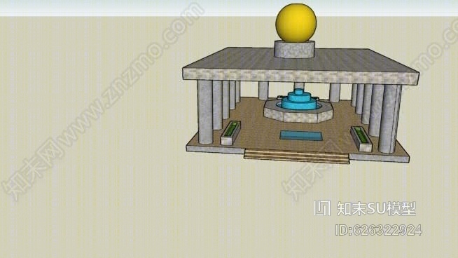 希腊寺庙，有圆珠、喷泉和小花园SU模型下载【ID:626322924】