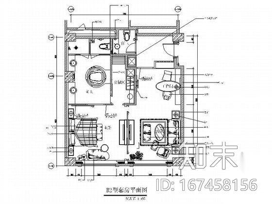 品牌酒店B2型现代客房室内装修图cad施工图下载【ID:167458156】