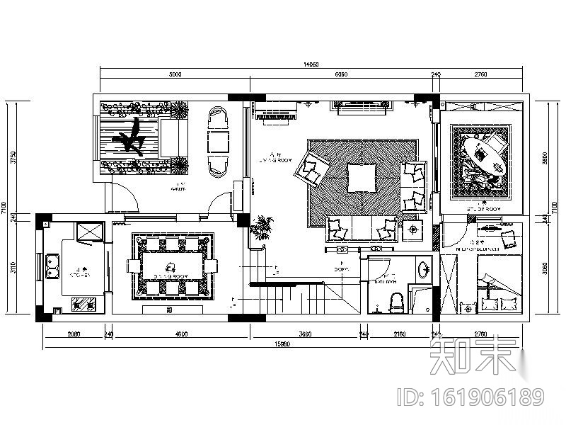 某双层连排别墅室内装修图cad施工图下载【ID:161906189】