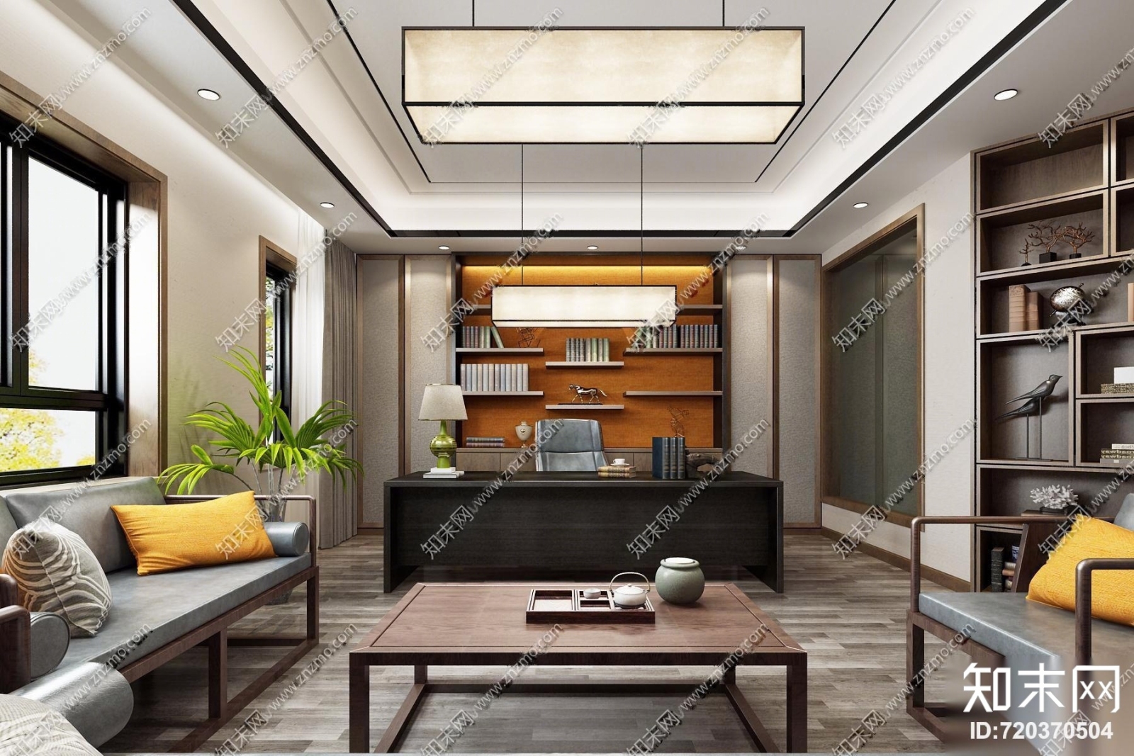 新中式总经理办公室3D模型下载【ID:720370504】