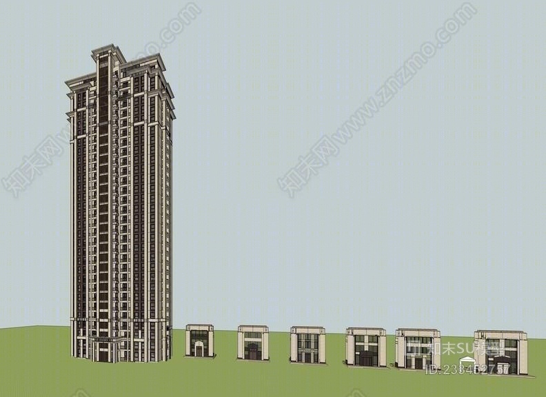 古典高层住宅SU模型下载【ID:233452757】