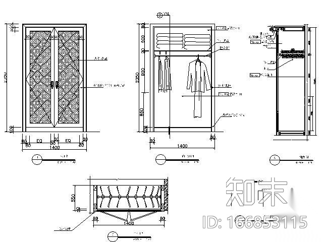 双门衣柜cad施工图下载【ID:166853115】