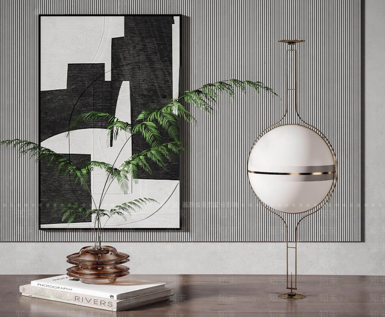 现代球形玻璃灯罩台灯3D模型下载【ID:1119455539】