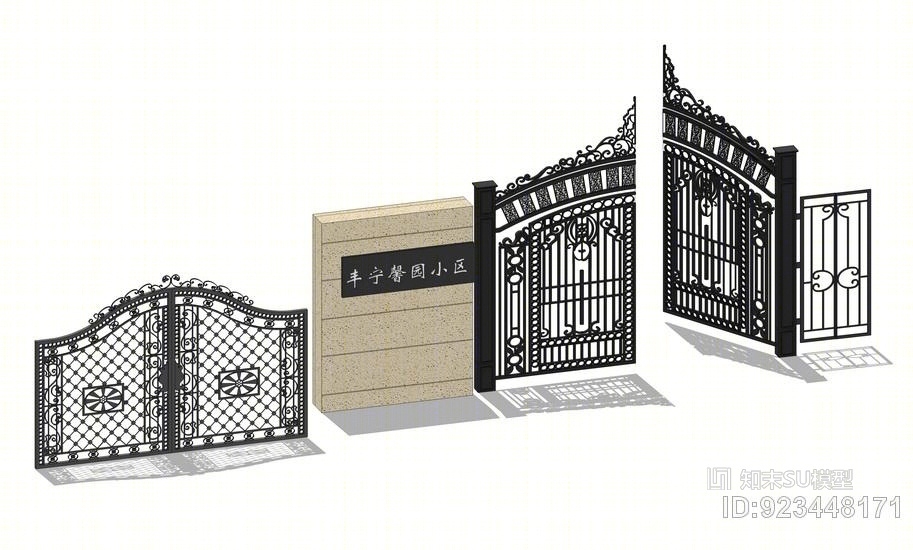 欧式铁艺大门SU模型下载【ID:923448171】