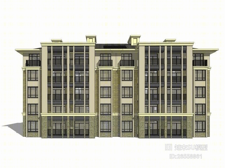 简法式多层住宅SU模型下载【ID:26558861】