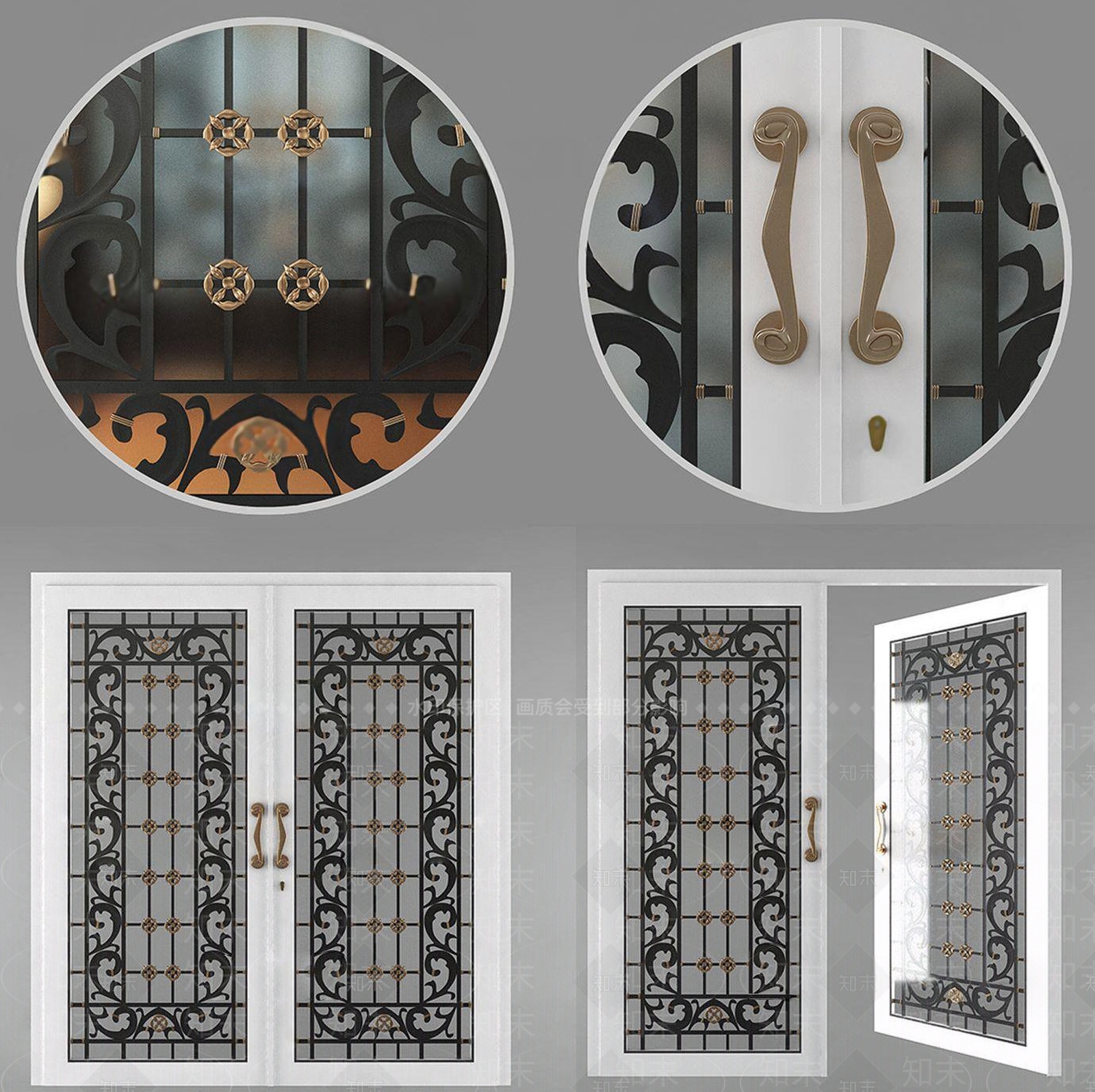 简欧阳台门双开门3D模型下载【ID:1108998888】