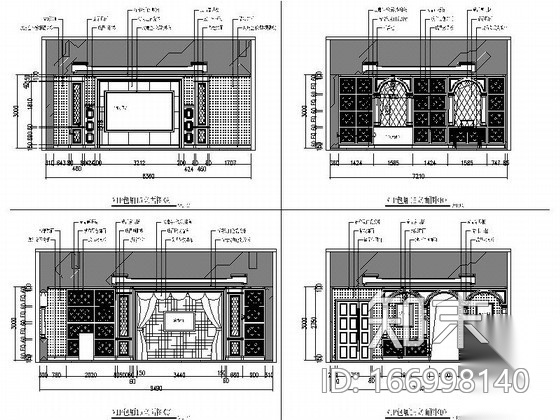 会所绒布硬包饰面装饰VIP包间装修立面图cad施工图下载【ID:166998140】