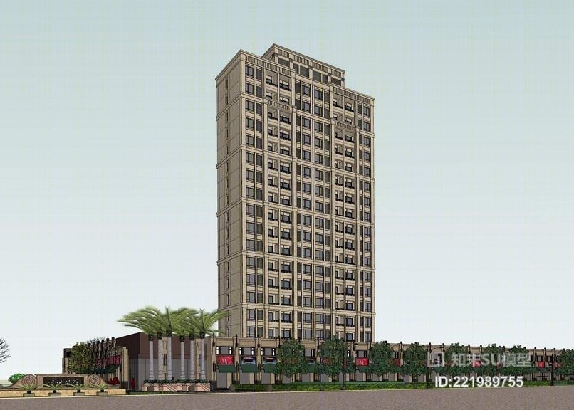 新古典高层住宅SU模型下载【ID:221989755】