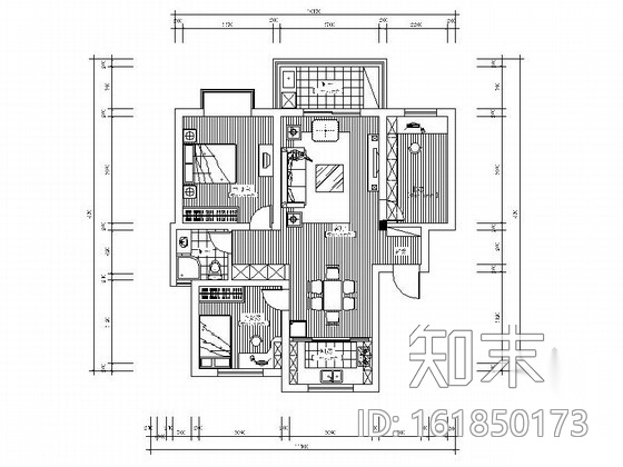 全套现代风格三居室CAD装修图施工图下载【ID:161850173】