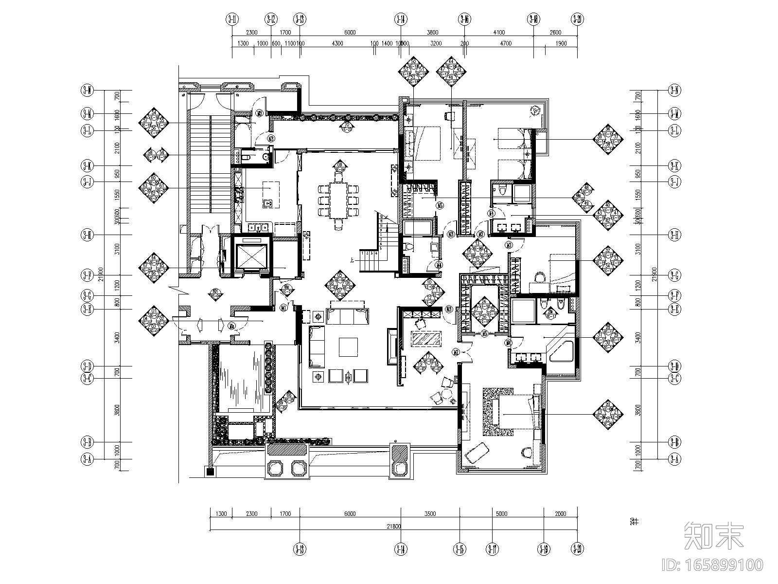 [广东]广州番禺香江A栋样板房丨CAD施工图cad施工图下载【ID:165899100】