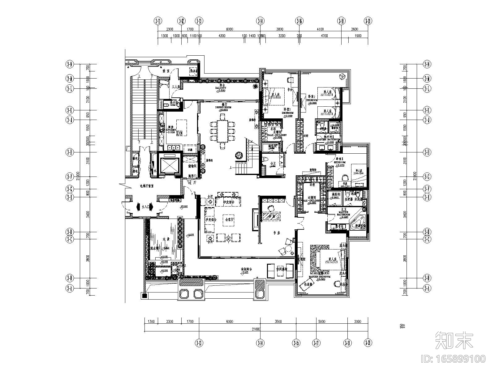 [广东]广州番禺香江A栋样板房丨CAD施工图cad施工图下载【ID:165899100】