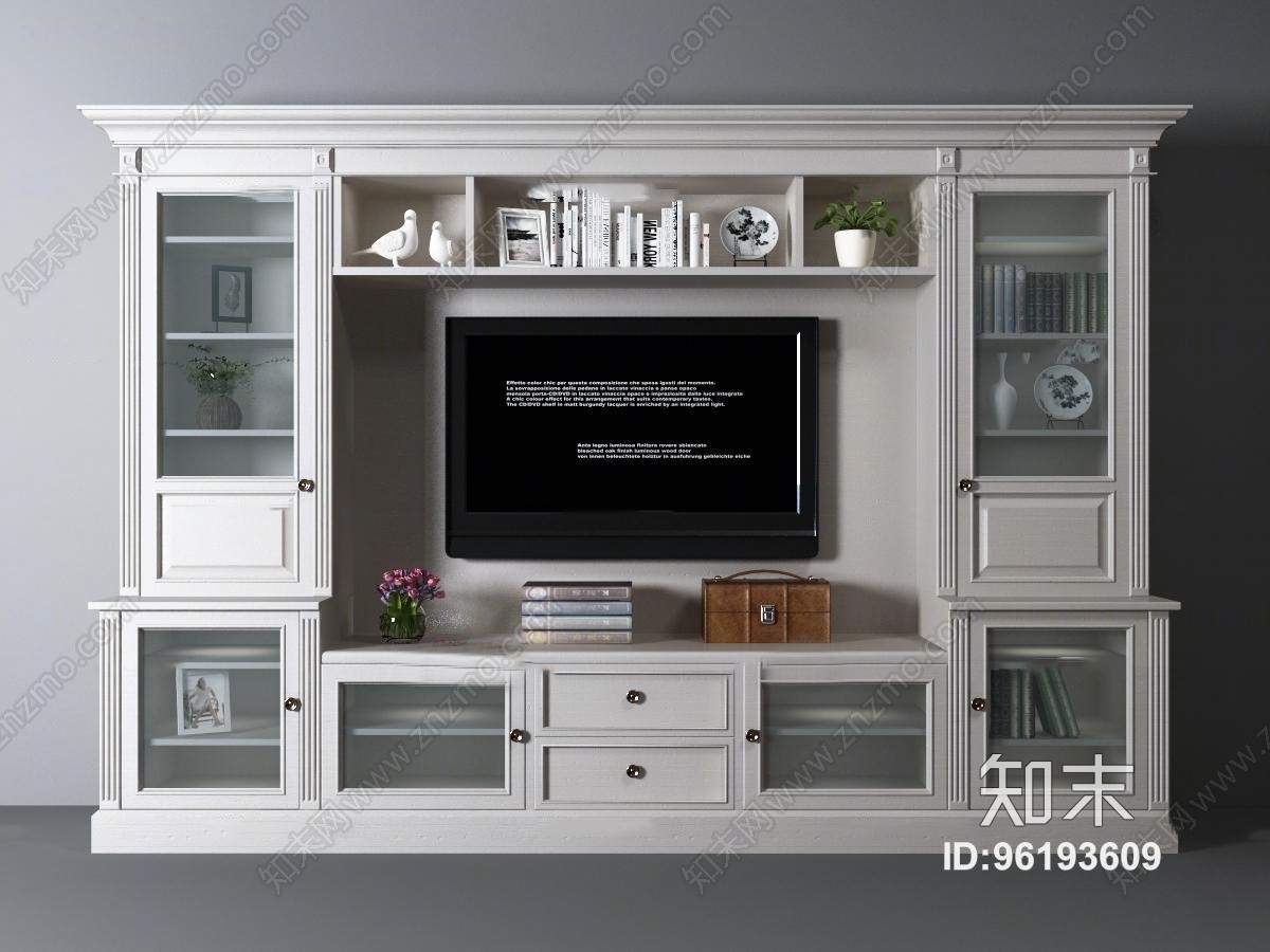 美式电视柜饰品组合3D模型下载【ID:96193609】