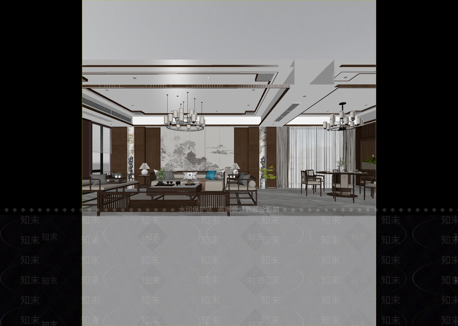 新中式酒店大堂3D模型下载【ID:1215079988】
