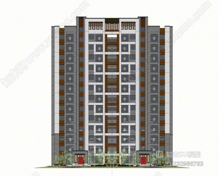 新中式小高层住宅SU模型下载【ID:232986763】