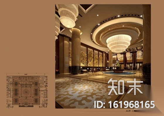 [山东]某奢华五星级大酒店公共区域施工图（含效果）cad施工图下载【ID:161968165】