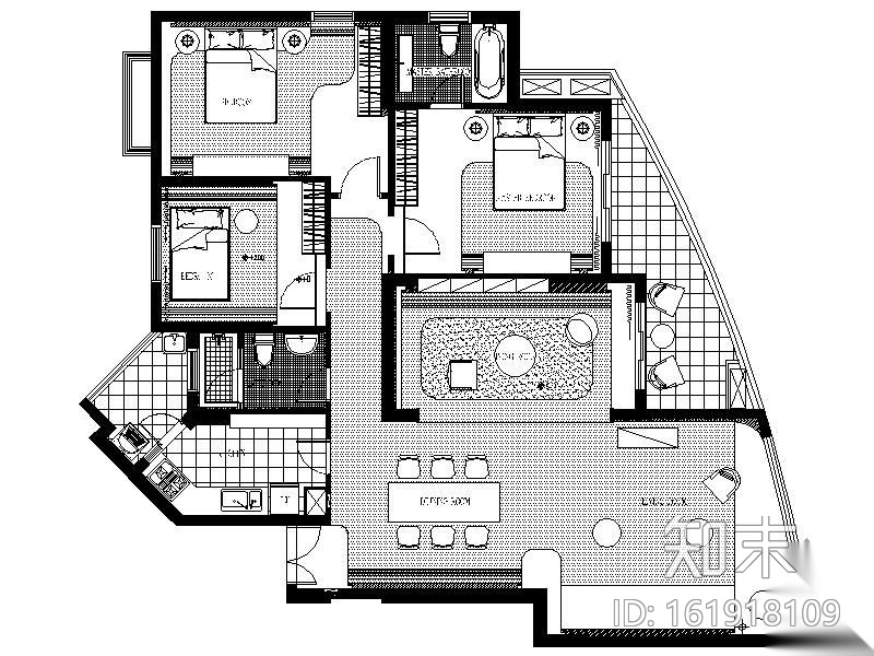 [福州]现代三居样板房施工图cad施工图下载【ID:161918109】