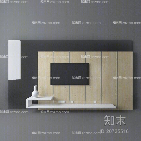 原木色木艺电视墙3D模型下载【ID:20725516】