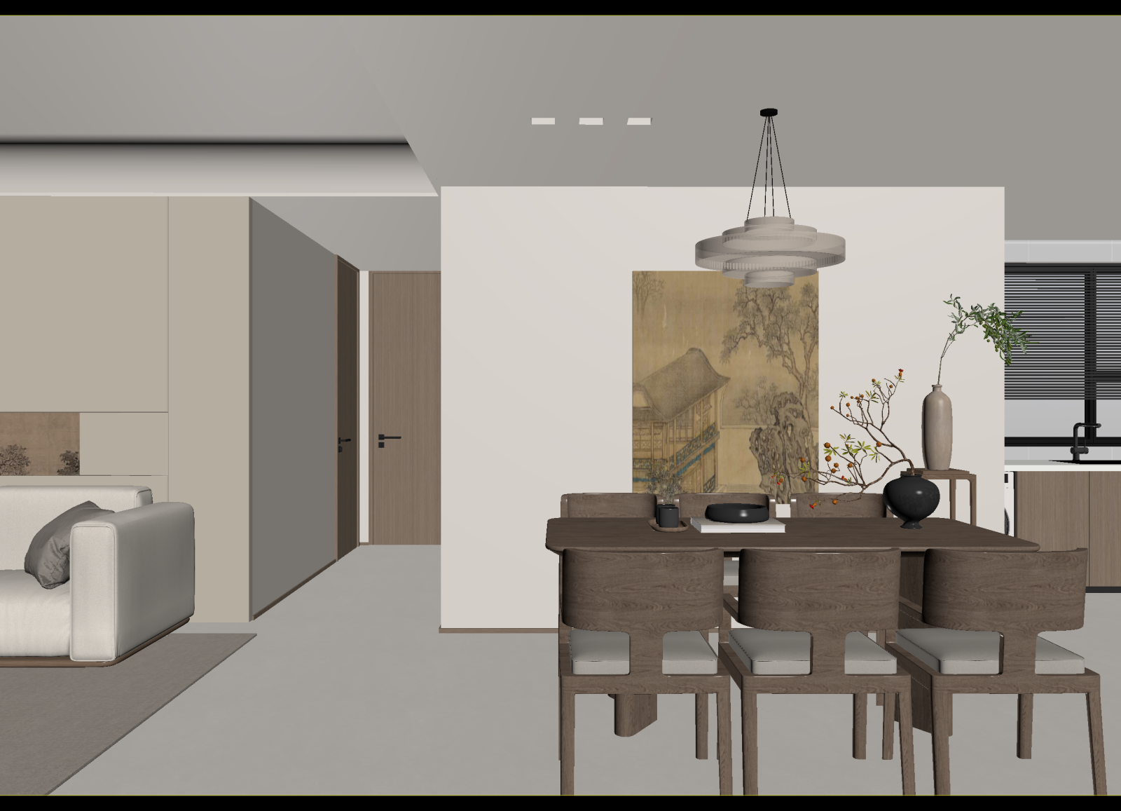 新中式家居餐厅3D模型下载【ID:1215041645】