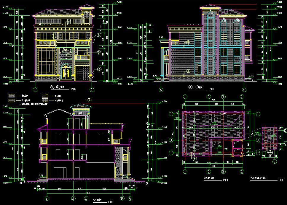 四层独栋别墅建筑设计总建筑面积523平米（包含CAD）施工图下载【ID:149870165】