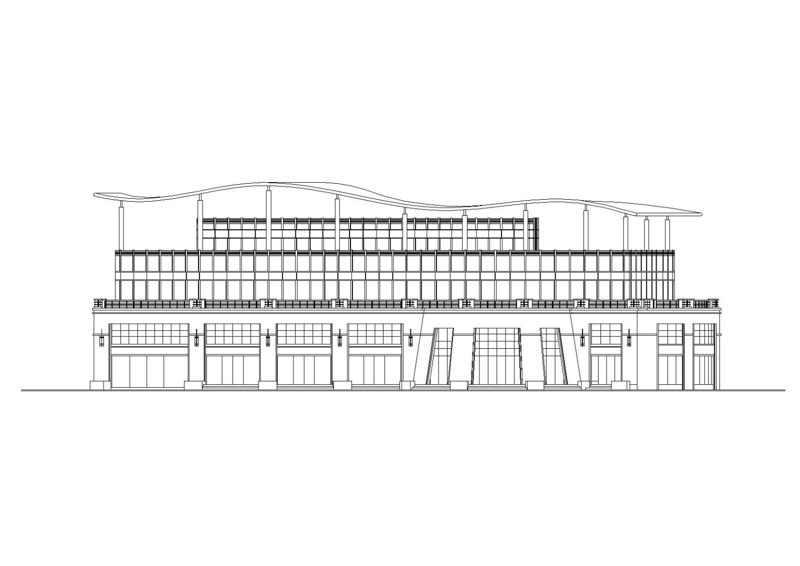 异形屋顶多层会所建筑施工图cad施工图下载【ID:151655104】