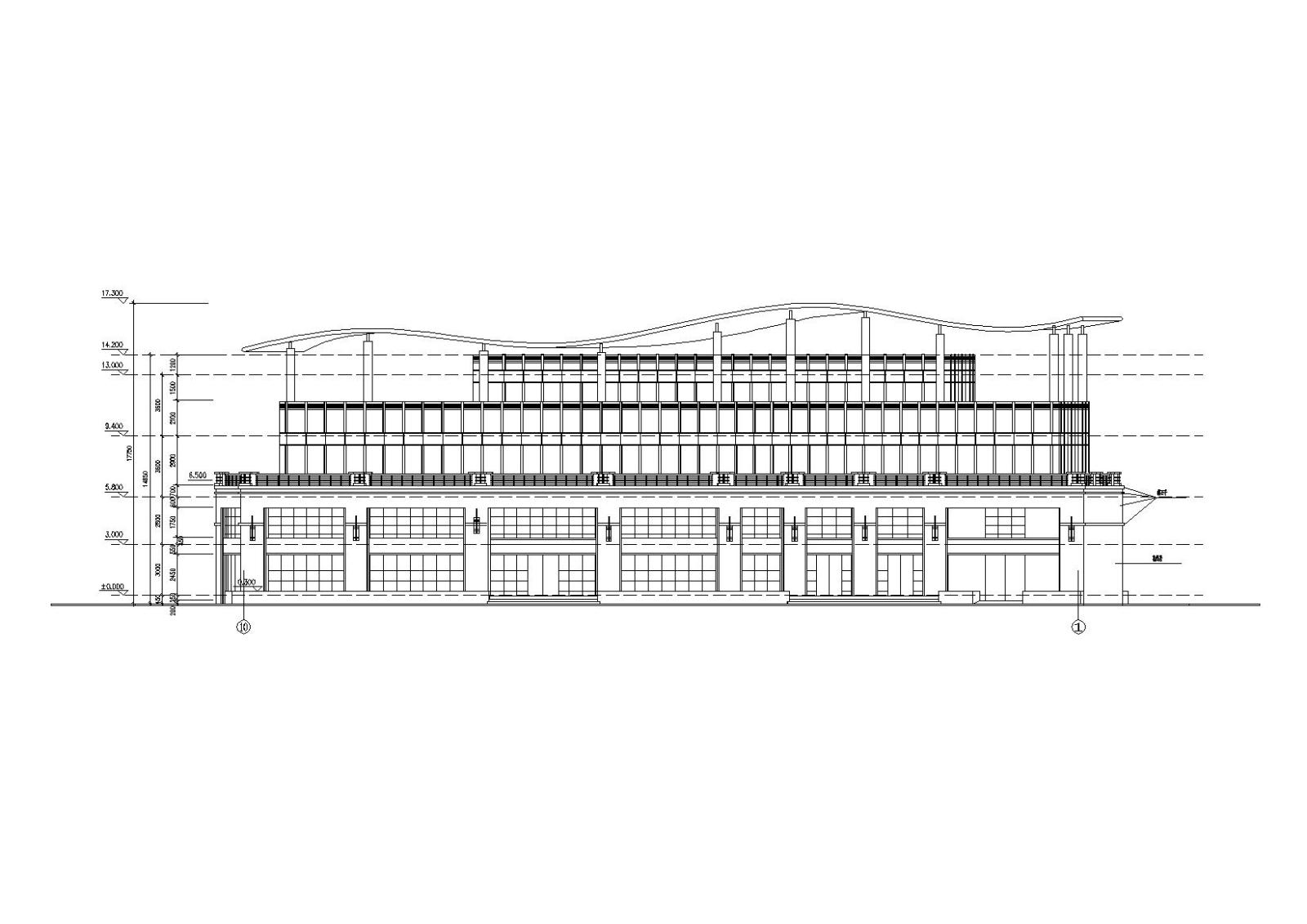 异形屋顶多层会所建筑施工图cad施工图下载【ID:151655104】
