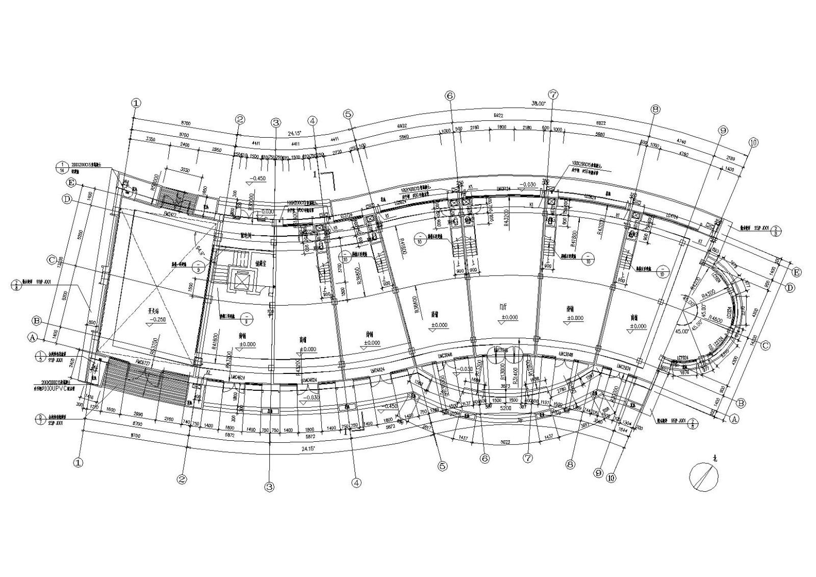 异形屋顶多层会所建筑施工图cad施工图下载【ID:151655104】
