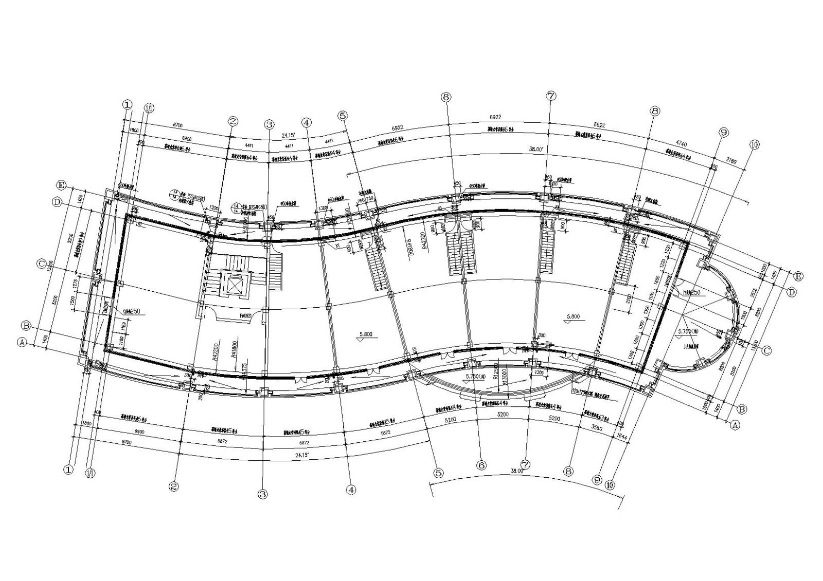 异形屋顶多层会所建筑施工图cad施工图下载【ID:151655104】