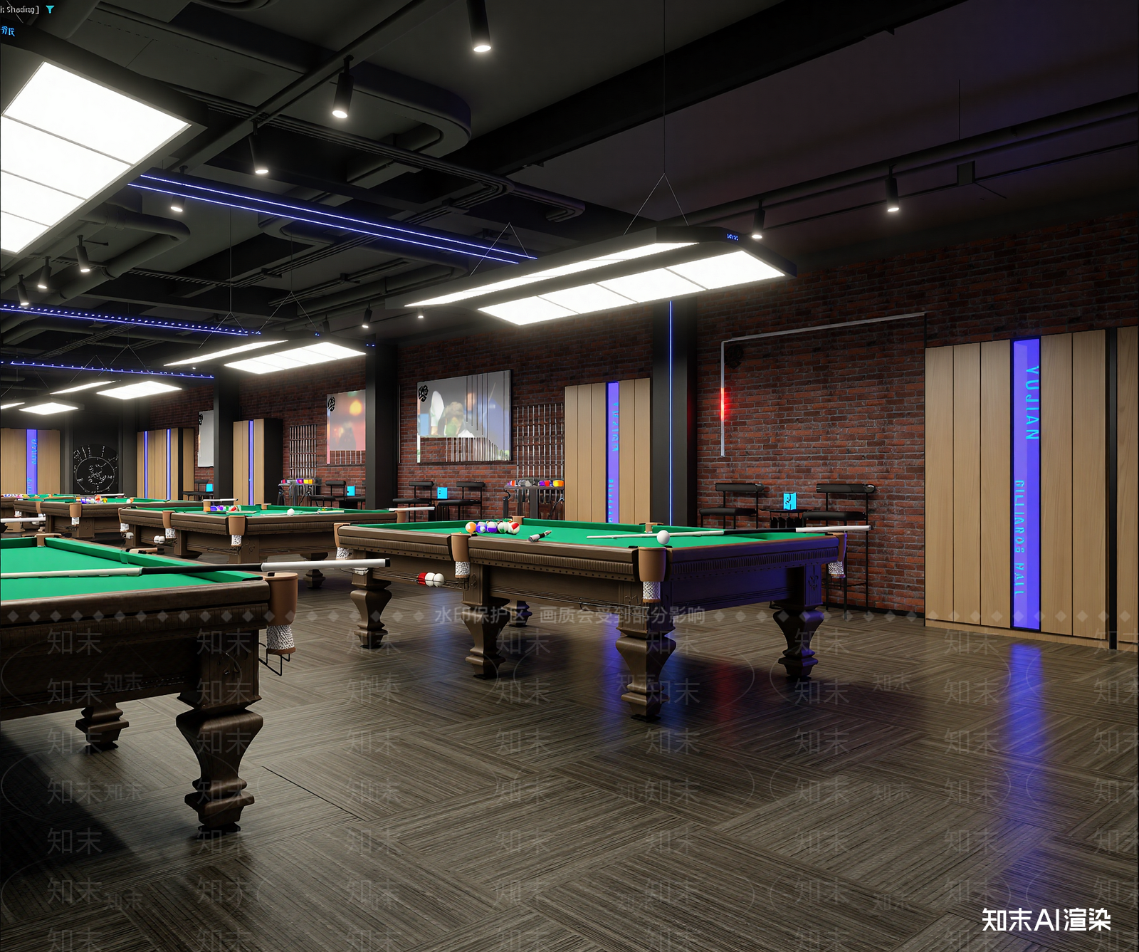 工业风台球室3D模型下载【ID:1213905735】