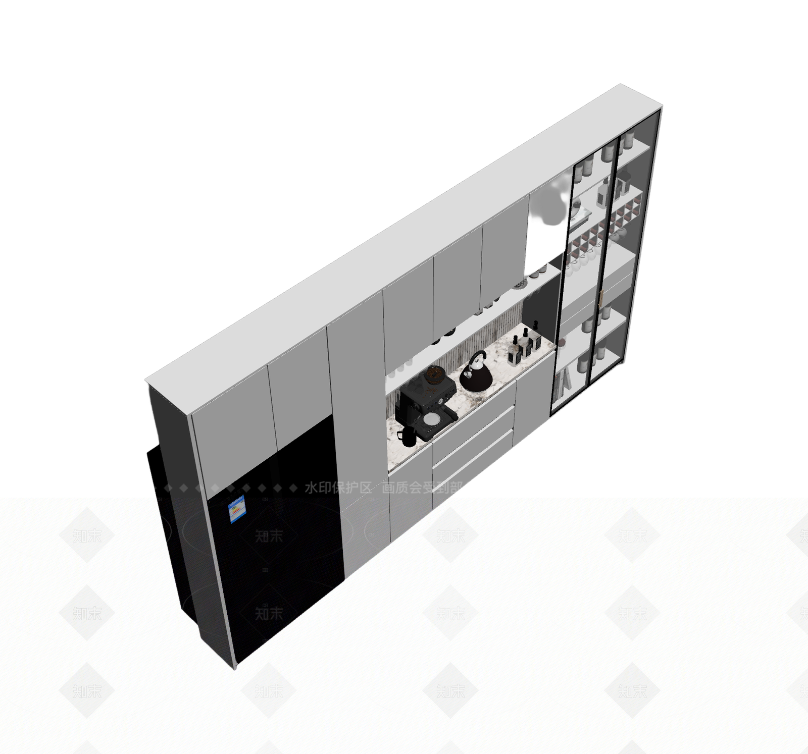 现代厨房柜组合3D模型下载【ID:1205547387】