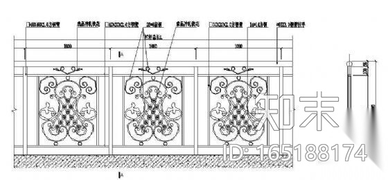 铁艺栏杆立面图cad施工图下载【ID:165188174】