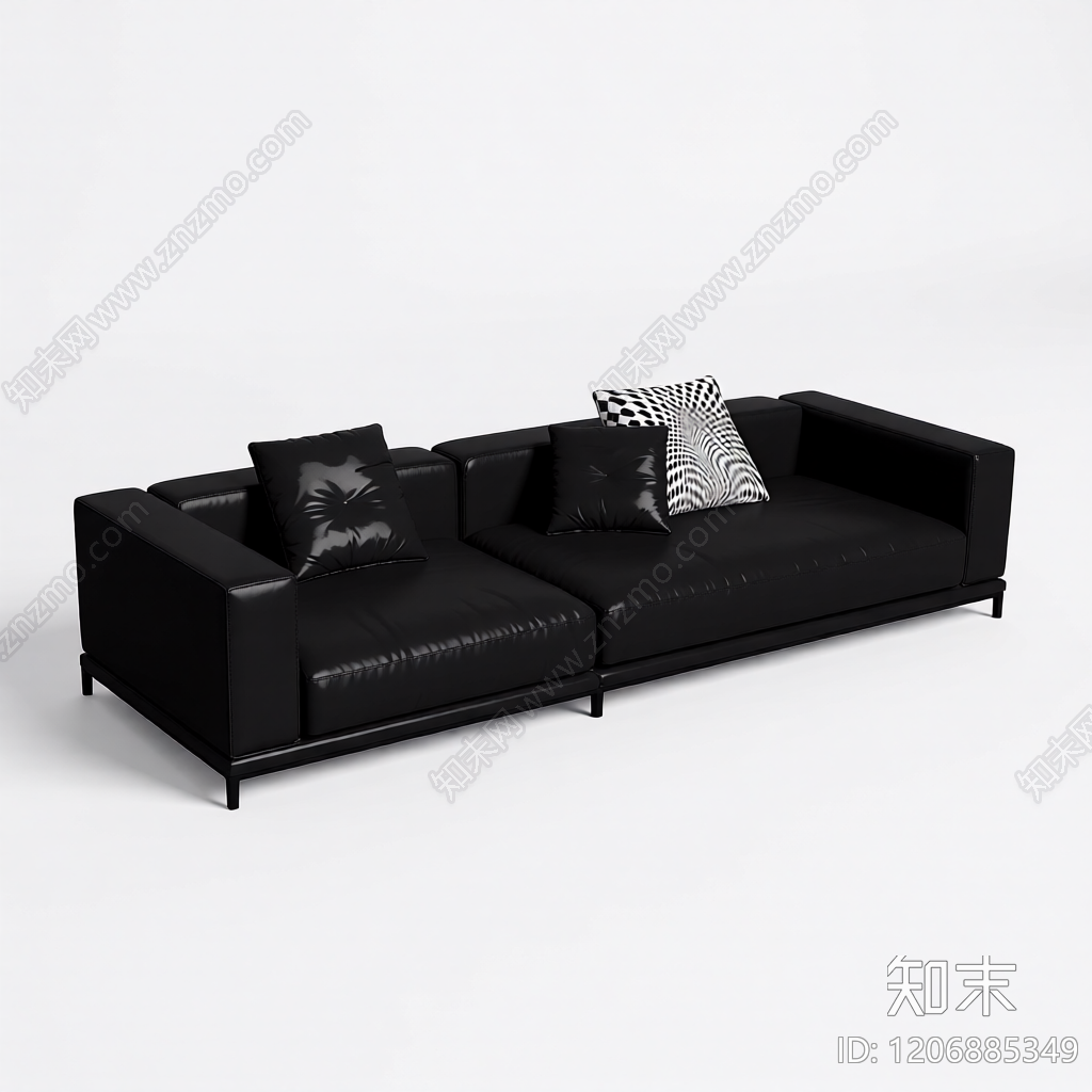 黑色皮质沙发带抱枕3D模型下载【ID:1206885349】