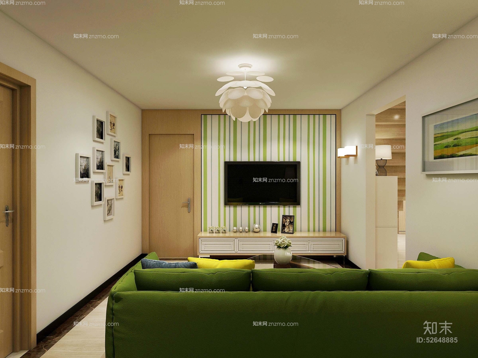 现代白色塑料吊灯3D模型下载【ID:52648885】