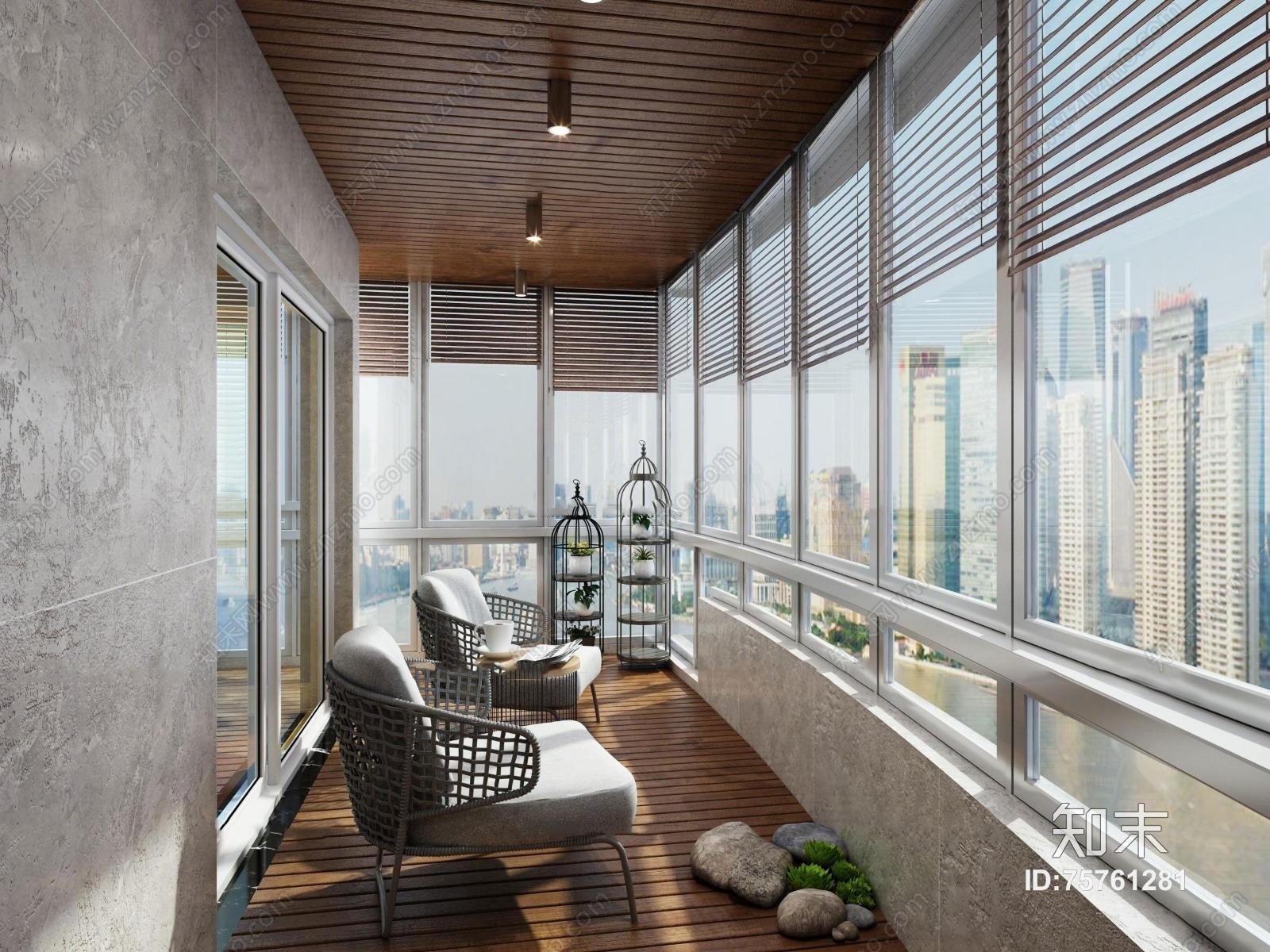 现代阳台休闲椅鸟笼造型花架组合3D模型下载【ID:75761281】