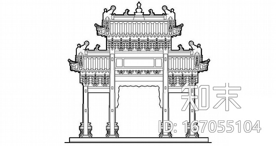 古牌楼建筑图cad施工图下载【ID:167055104】
