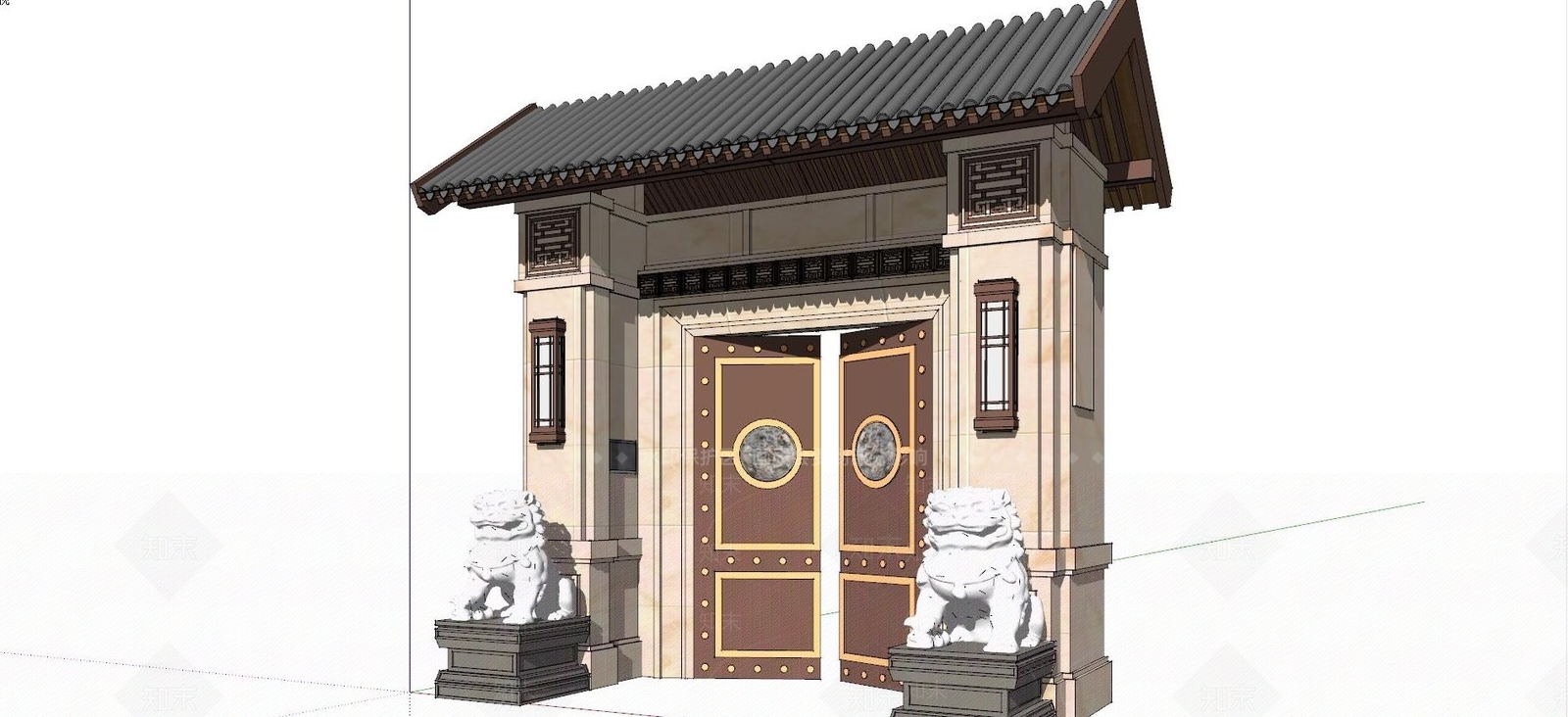 中式入口门头SU模型下载【ID:1120199014】