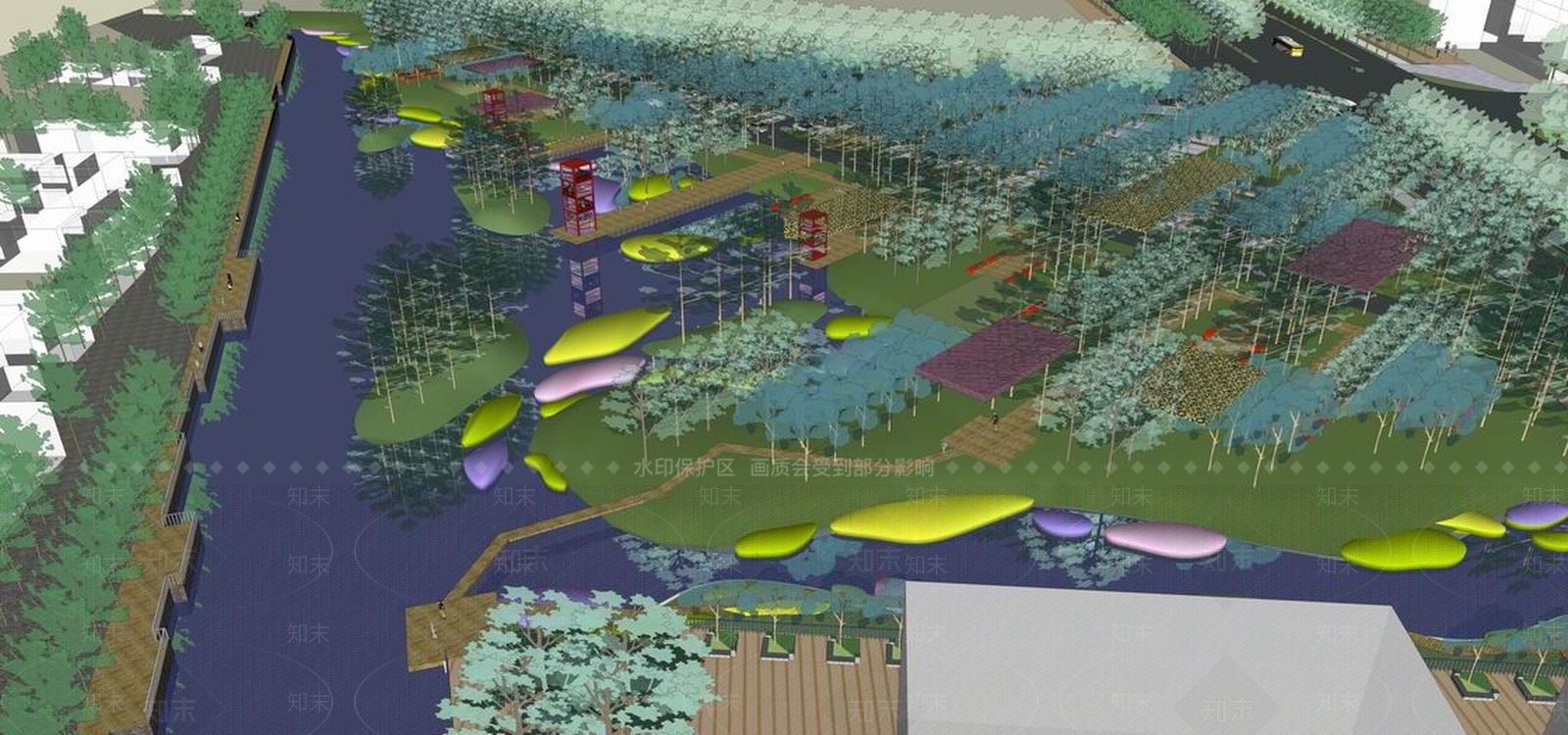 滨水湿地公园绿地广场SU模型下载【ID:168794110】