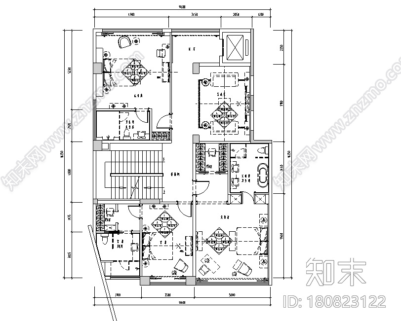 法式风格懿德轩紫云阁样板房设计施工图（附效果图）cad施工图下载【ID:180823122】