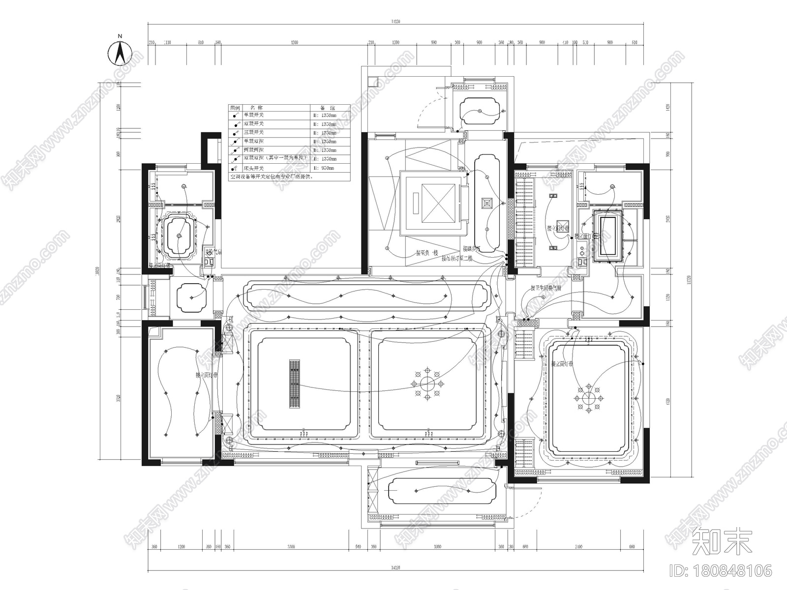 [山东]330㎡二层三居中式别墅样板间施工图施工图下载【ID:180848106】