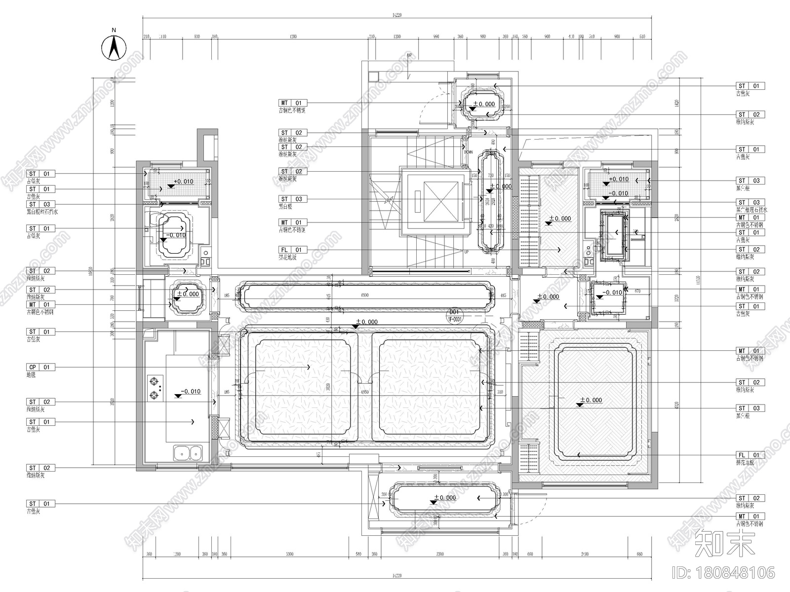 [山东]330㎡二层三居中式别墅样板间施工图施工图下载【ID:180848106】