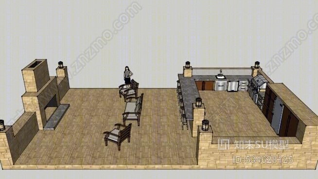 带露台的室外厨房SU模型下载【ID:534628125】