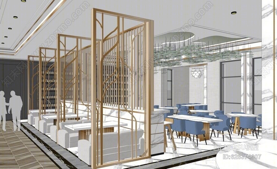 现代餐厅室内设计SU模型下载【ID:626374007】