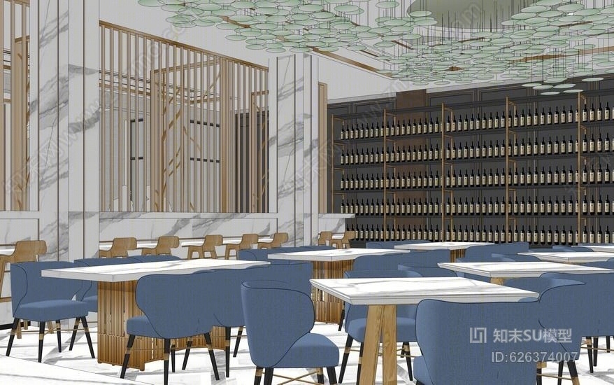 现代餐厅室内设计SU模型下载【ID:626374007】
