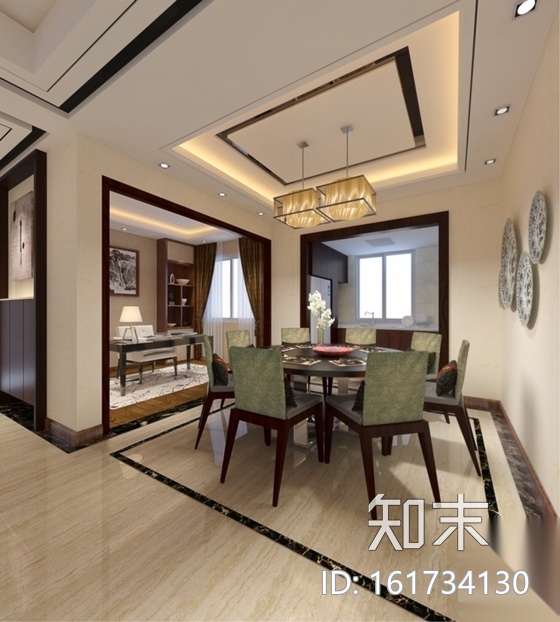 [浙江]新中式风格三居室室内装修施工图（含效果）cad施工图下载【ID:161734130】