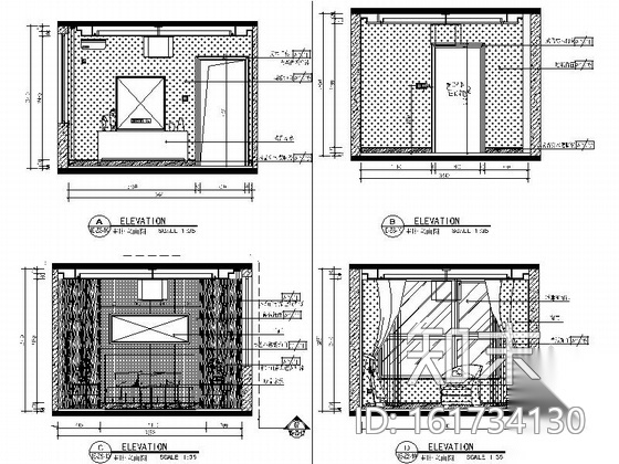 [浙江]新中式风格三居室室内装修施工图（含效果）cad施工图下载【ID:161734130】