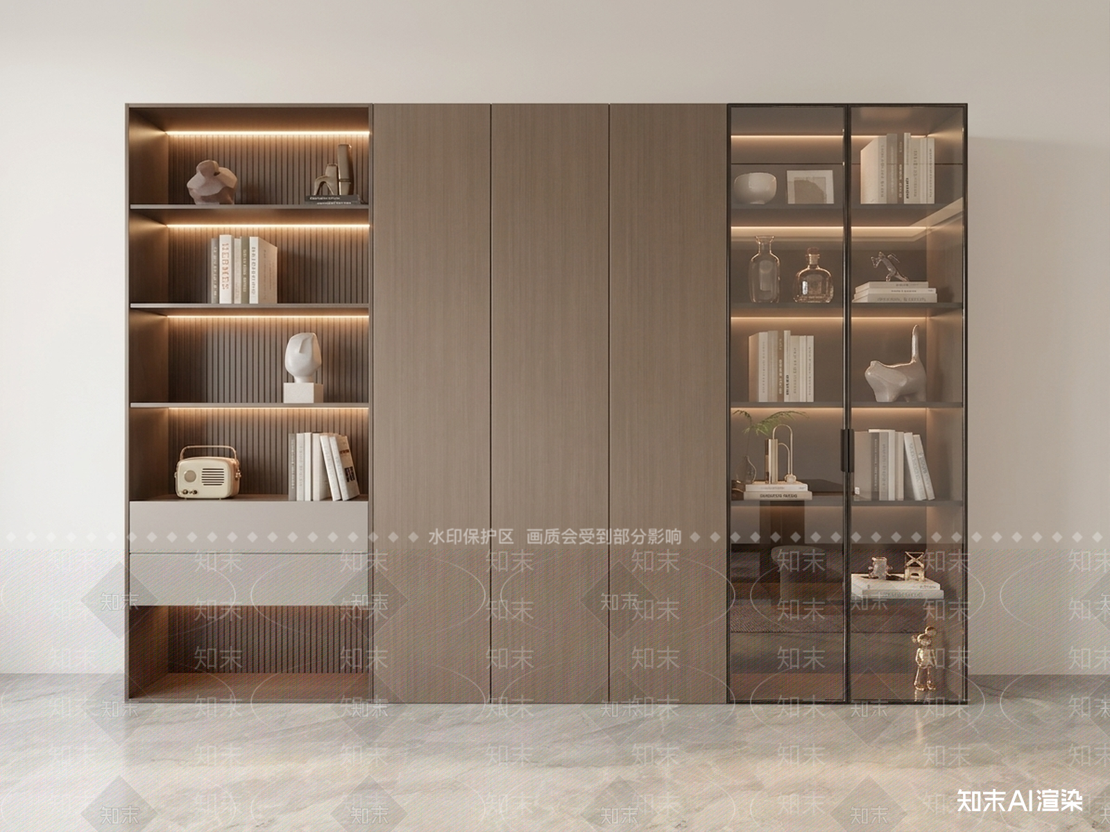 整面储物展示柜书柜3D模型下载【ID:1227465686】