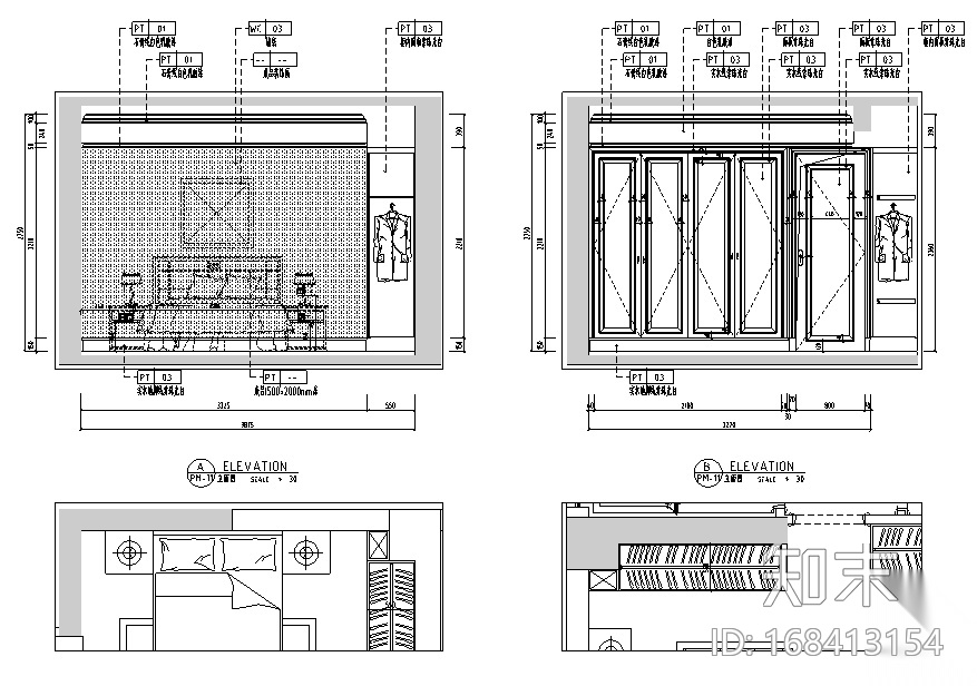 [湖北]大润发汽车新城B户型样板房设计施工图（附效果图...cad施工图下载【ID:168413154】