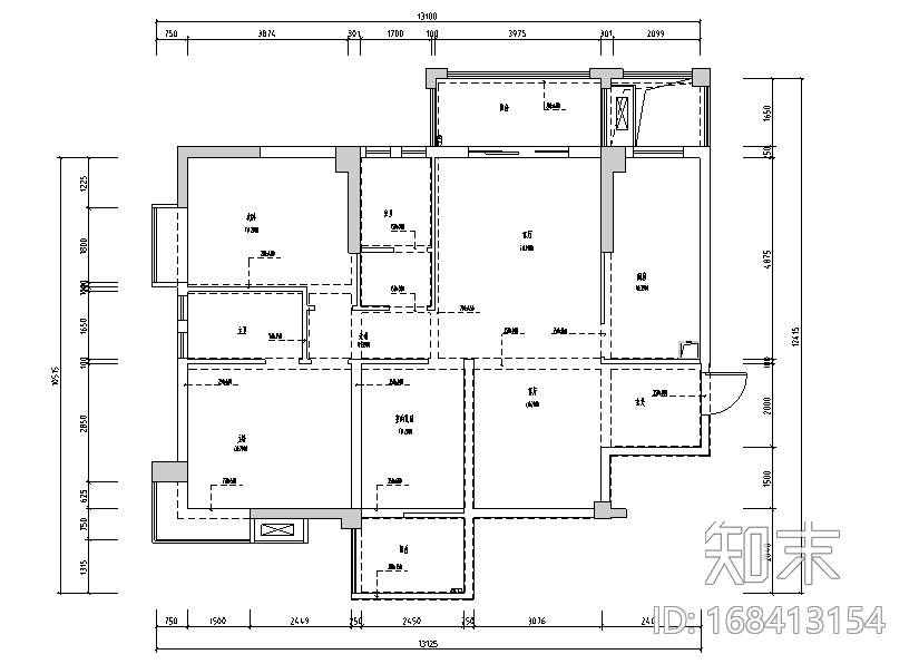 [湖北]大润发汽车新城B户型样板房设计施工图（附效果图...cad施工图下载【ID:168413154】