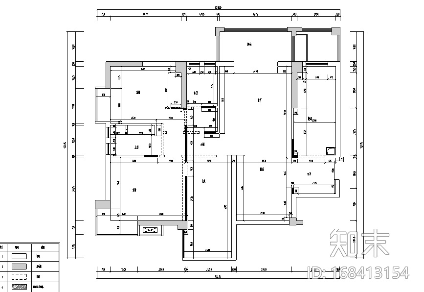 [湖北]大润发汽车新城B户型样板房设计施工图（附效果图...cad施工图下载【ID:168413154】