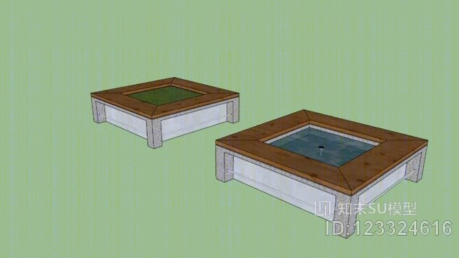 街道家具坐在单位周围的树木或水。木材、混凝土SU模型下载【ID:123324616】